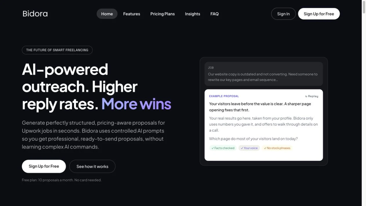 Desktop view of the Bidora website