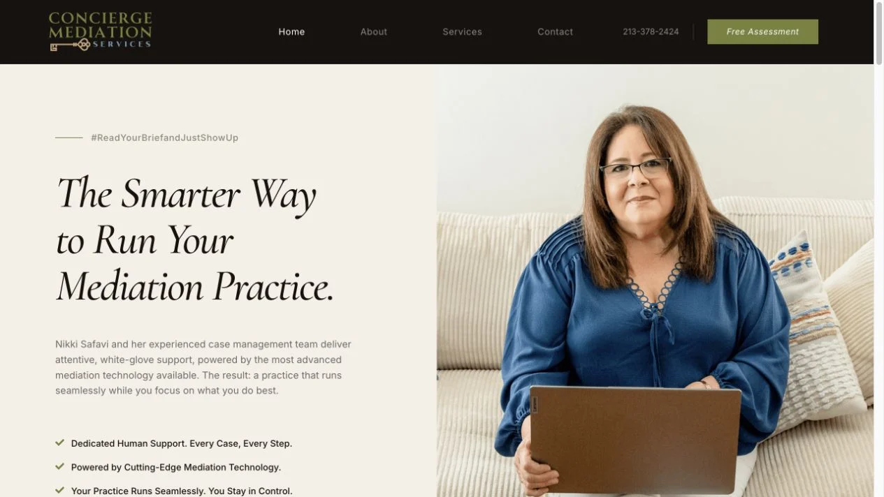 Desktop view of the Concierge Mediation Services website