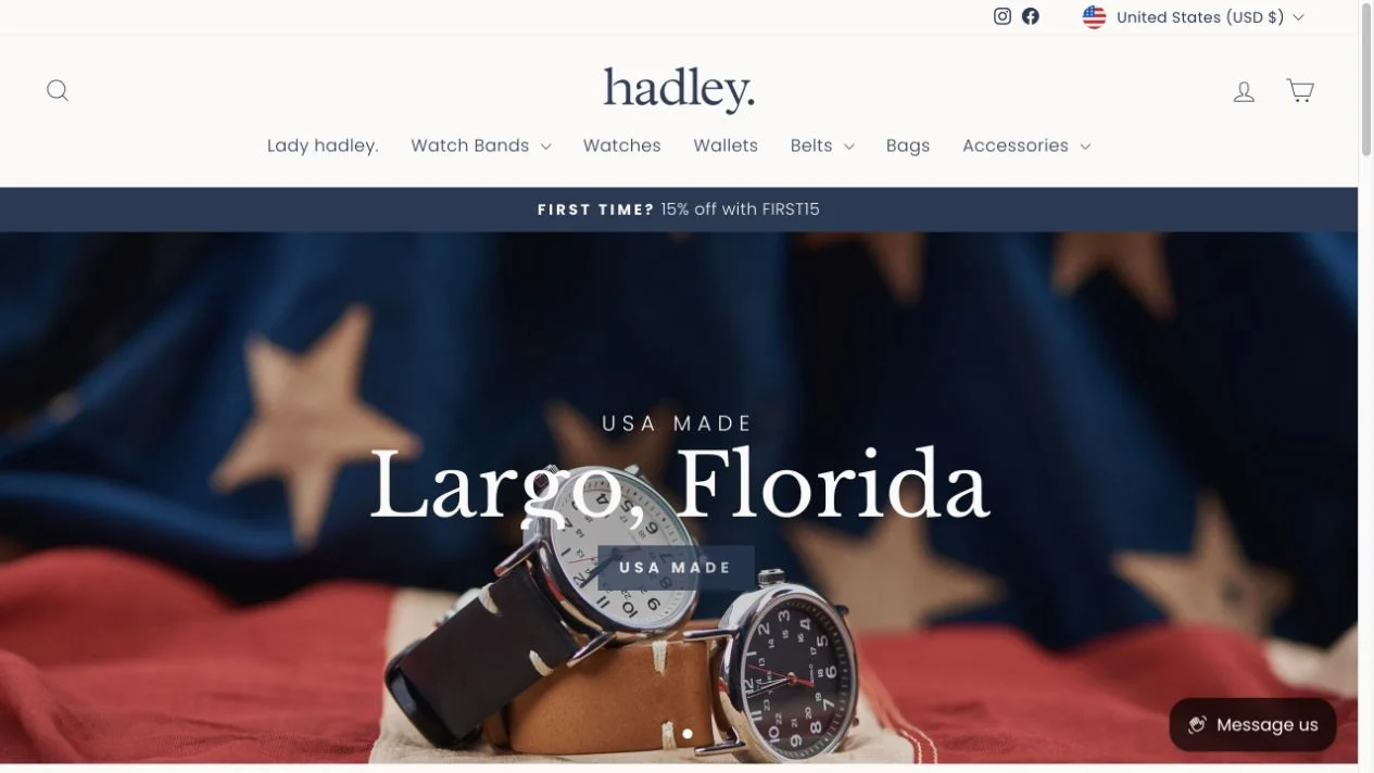 Desktop view of the Hadley website