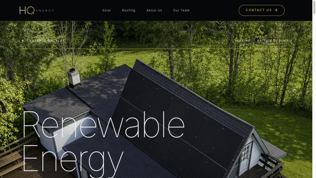 Desktop view of the HQ Energy solar and roofing website