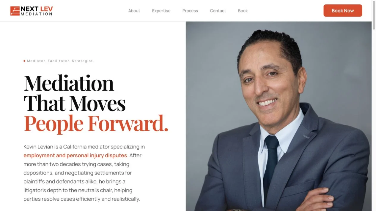 Desktop view of the Next Level ADR website