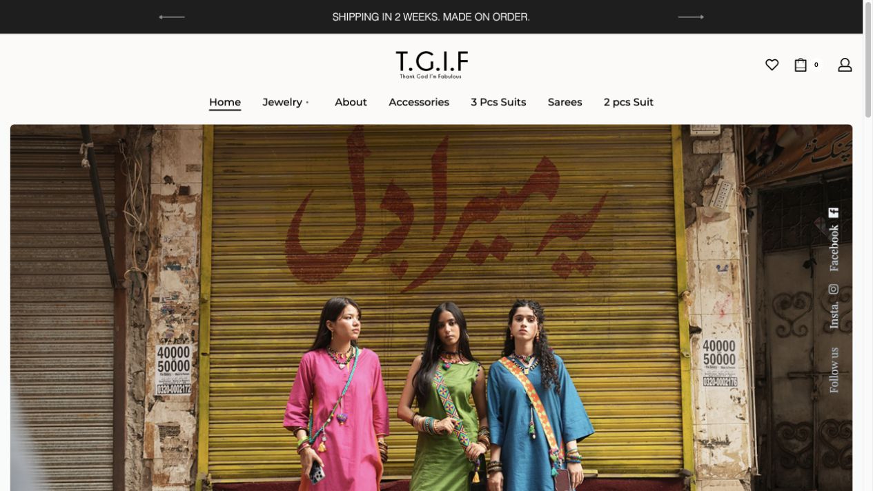 Desktop view of the TGIF Clothing website